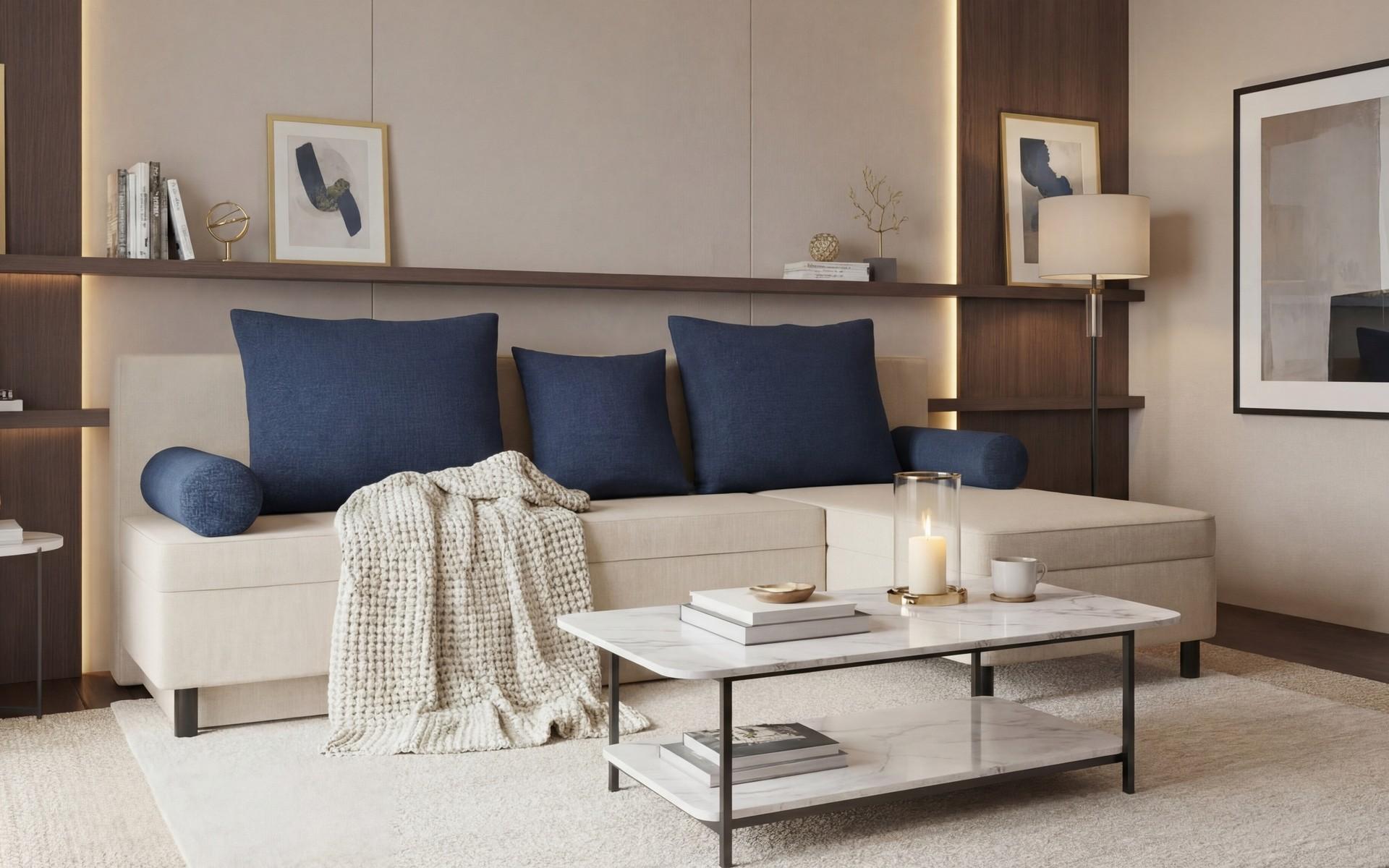 Coltar extensibil Delano Prime, bej + albastru inchis  3